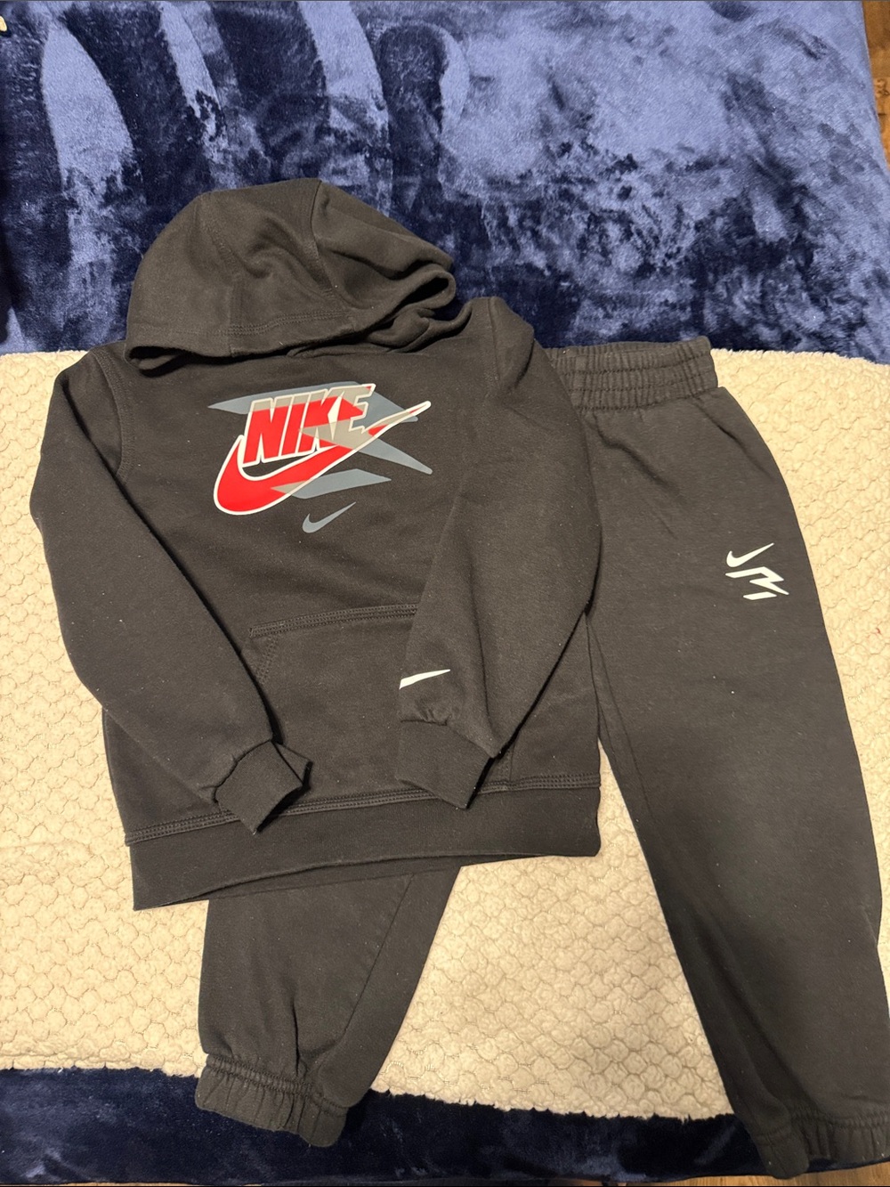 Nike Kids Black Hoodie & Joggers Set with Red Logo